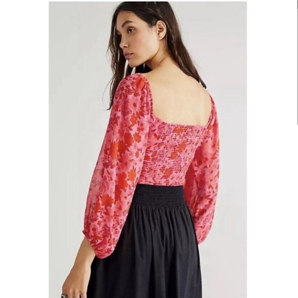 NWOT Free People Oh Lala Top, Pink & Roses - Picture 3 of 7